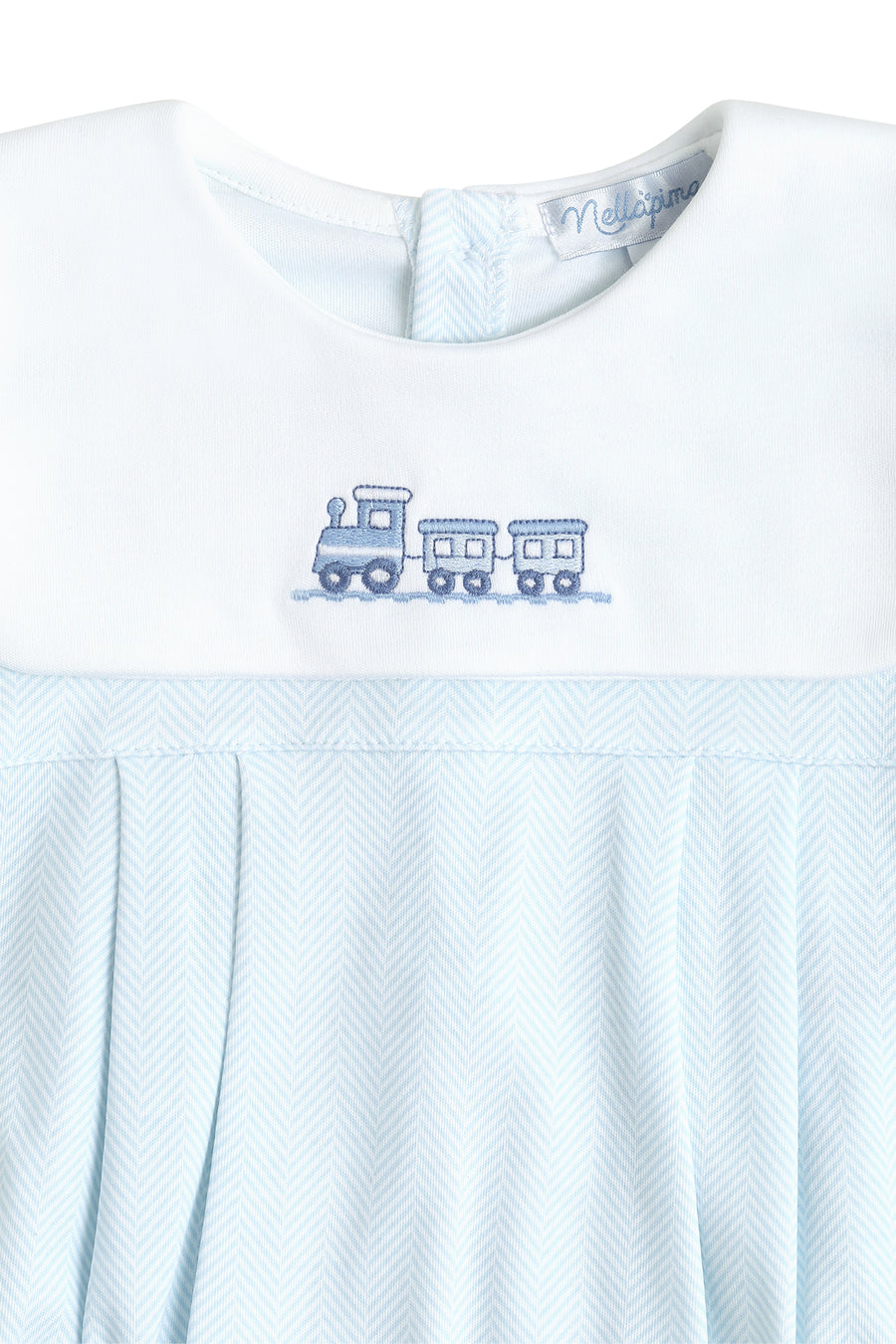 Blue Herringbone Embroidered Bubble LS