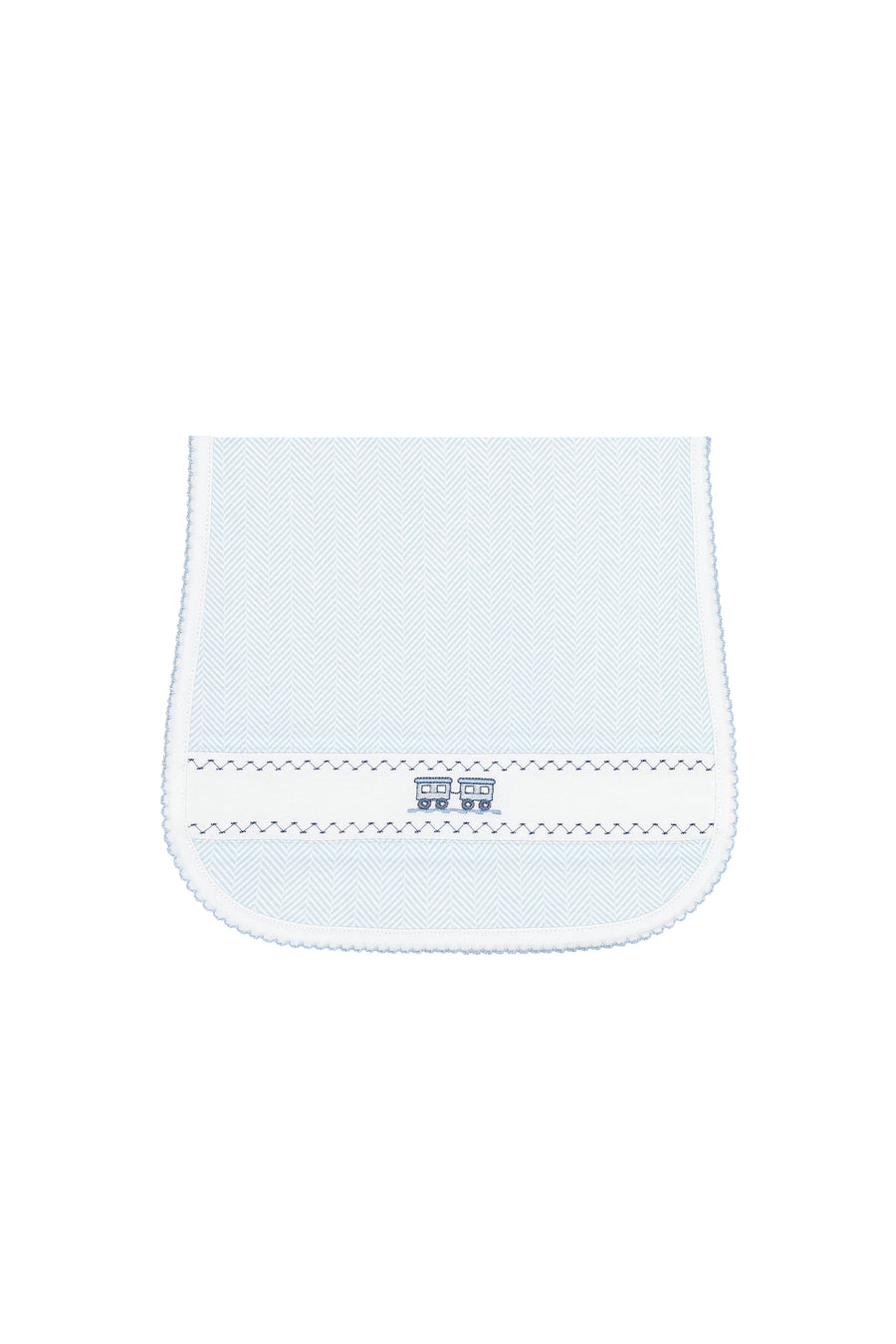 Blue Herringbone Embroidered Burp Cloth