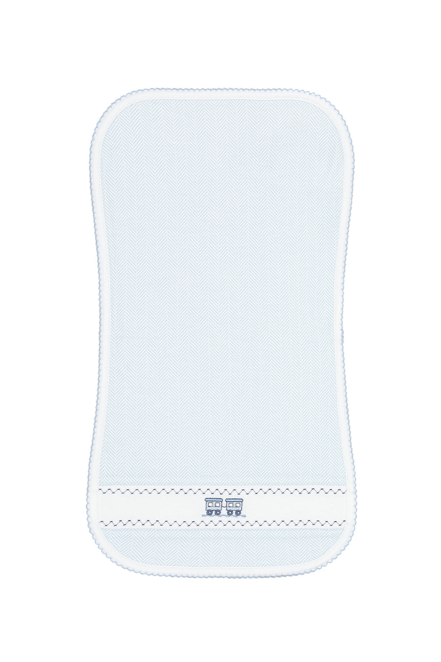 Blue Herringbone Embroidered Burp Cloth