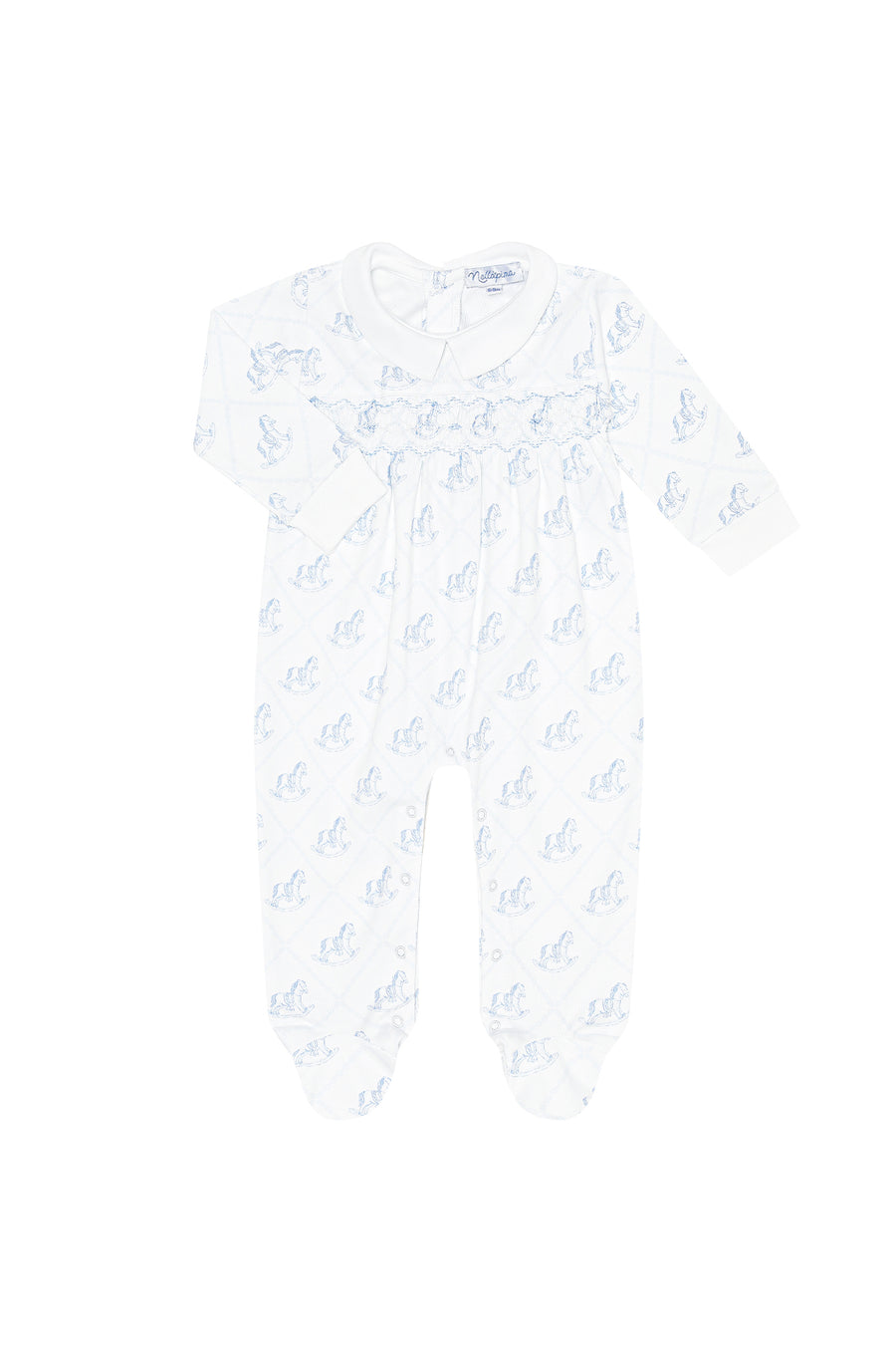 Blue Rocking Horse Smocked Footie