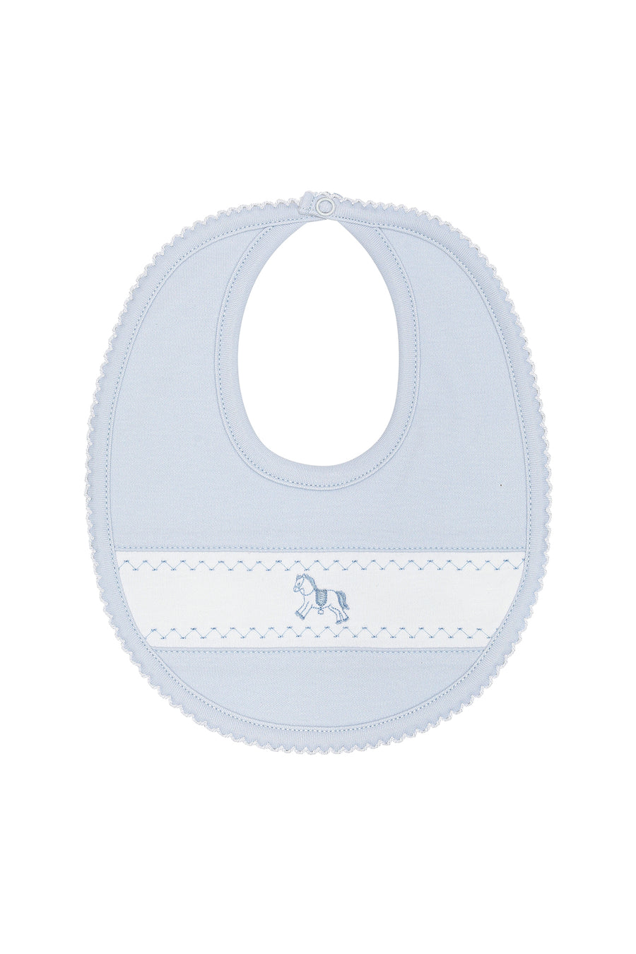 Blue Rocking Horse Embroidered Bib