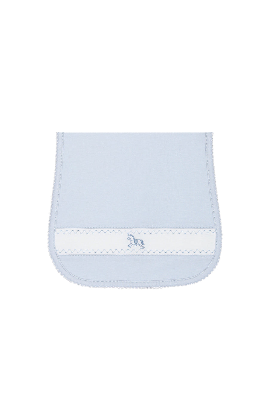 Blue Rocking Horse Embroidered Burp Cloth