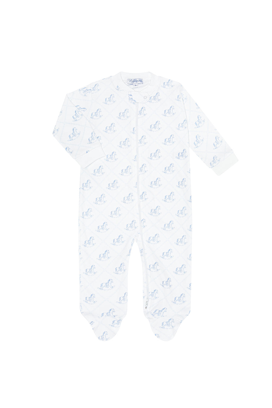 Blue Rocking Horse Zipper Footie