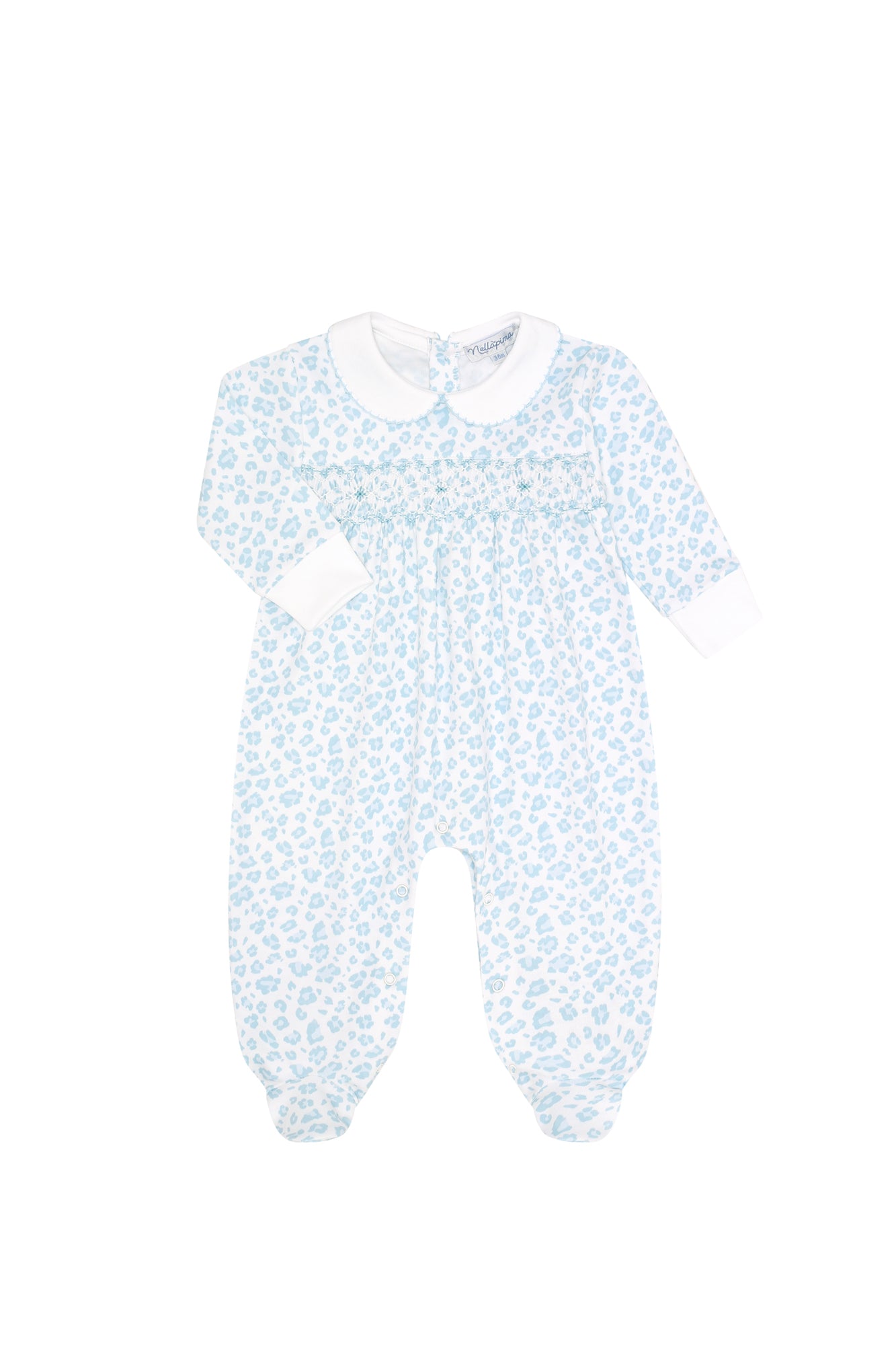 Nella Pima Blue Bears Trellace Smocked Footie