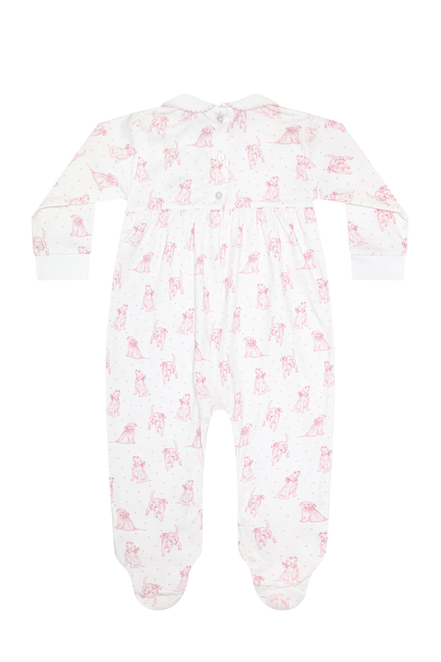Pink Puppy Love Print Smocked Footie