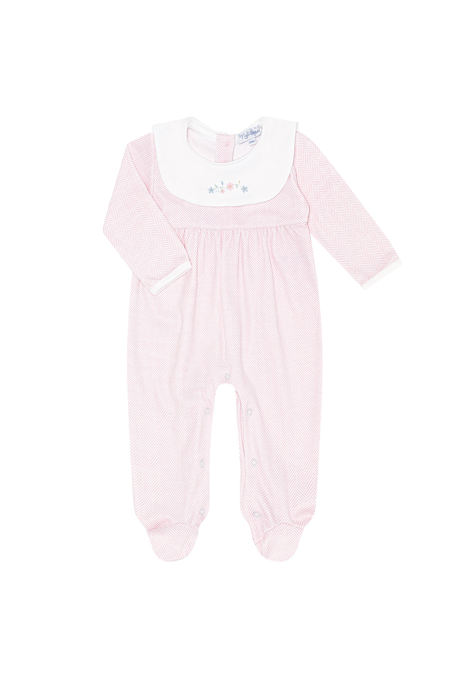 Pink Herringbone Embroidered Collared Footie