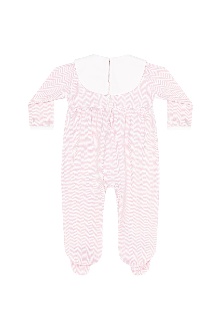 Pink Herringbone Embroidered Collared Footie