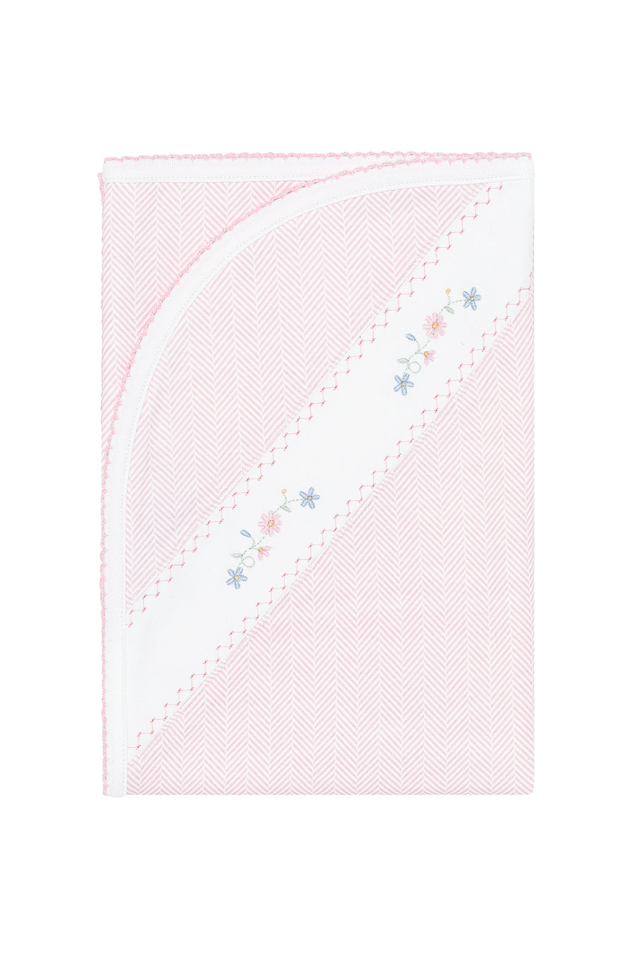 Pink Herringbone Embroidered Receiving Blanket