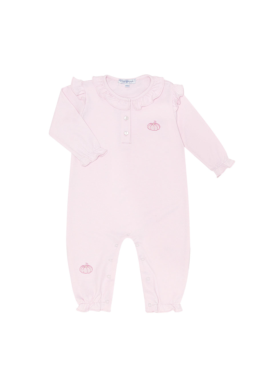 Pink Pumpkin Patch Embroidered Romper LS