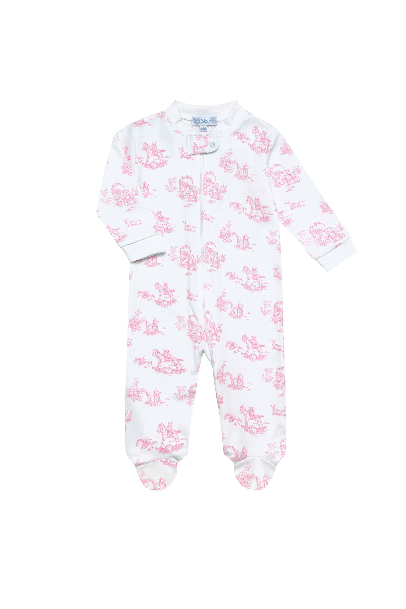Nella Pima Pink Bunny Toile Crossover Footie
