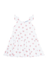 Pink Heart Print Ruffle Dress