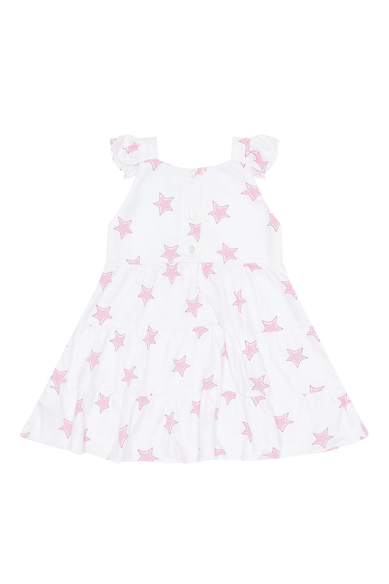 Pink Stars Print Ruffle Dress