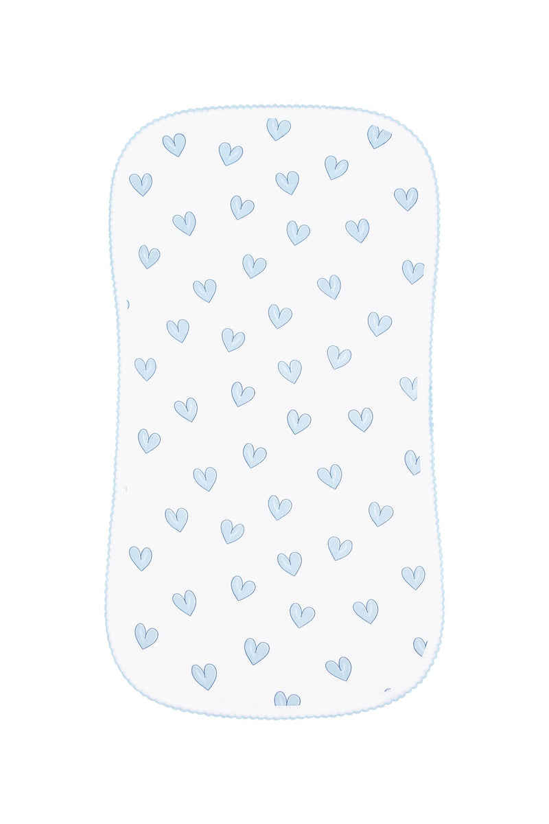 Blue Heart Print Burp Cloth