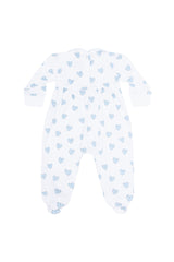 Blue Heart Print Smocked Footie
