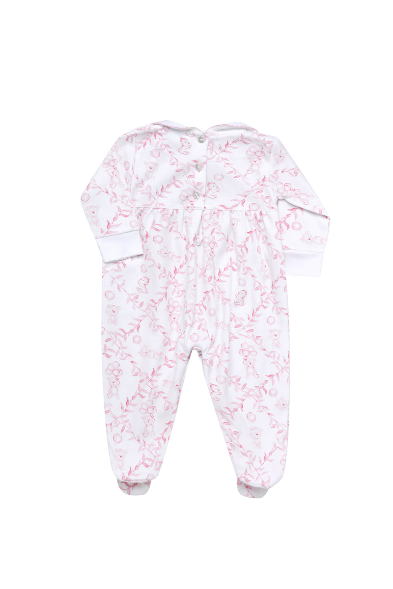 Pink Bears Trellace Smocked Footie