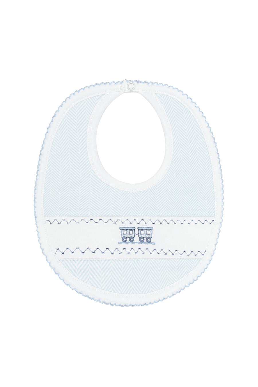 Blue Herringbone Embroidered Bib