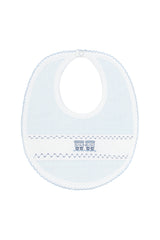Blue Herringbone Embroidered Bib