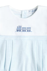 Blue Herringbone Embroidered Bubble LS