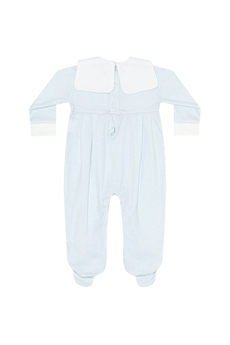Blue Herringbone Embroidered Collared Footie