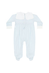 Blue Herringbone Embroidered Collared Footie