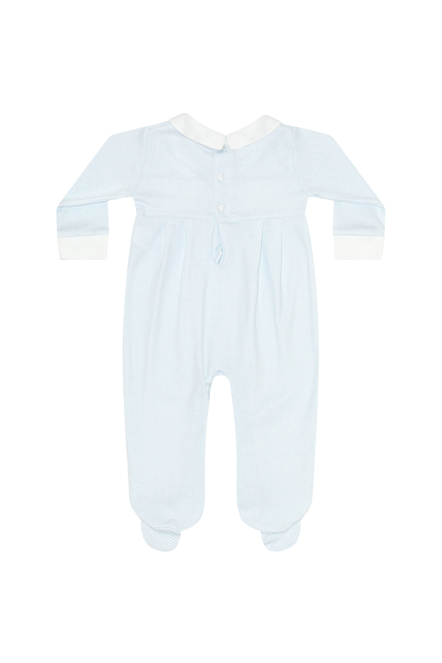 Blue Herringbone Embroidered Footie