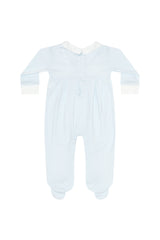 Blue Herringbone Embroidered Footie