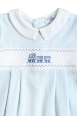 Blue Herringbone Embroidered Footie