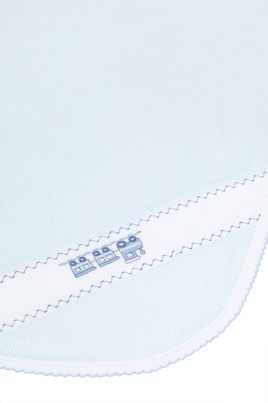 Blue Herringbone Embroidered Receiving Blanket