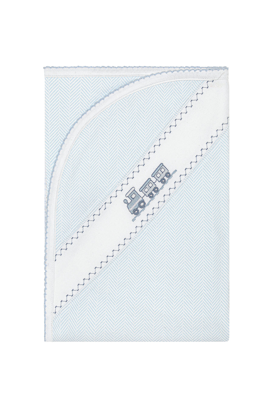 Blue Herringbone Embroidered Receiving Blanket