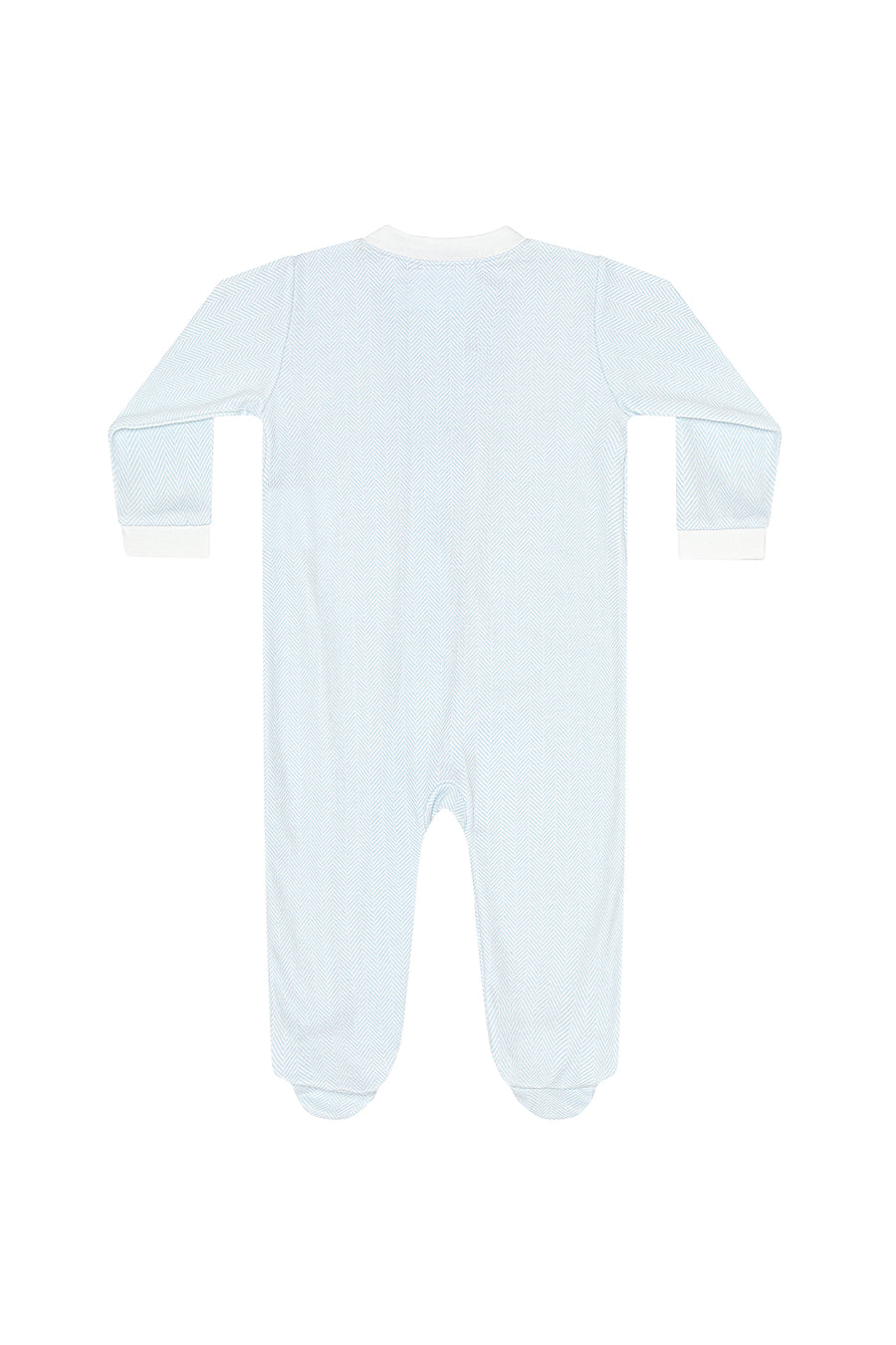 Blue Herringbone Zipper Footie