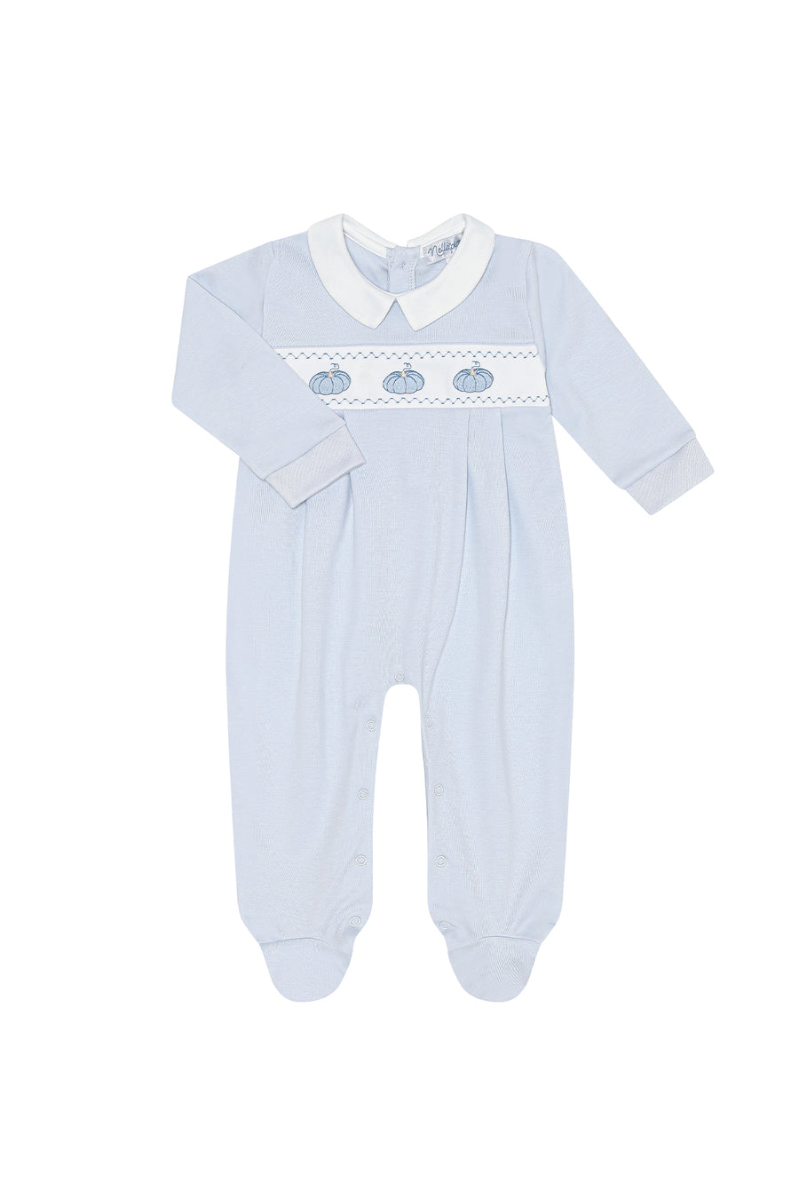 Blue Pumpkin Patch Embroidered Footie