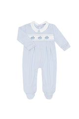 Blue Pumpkin Patch Embroidered Footie