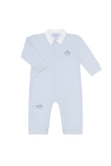 Blue Pumpkin Patch Embroidered Romper LS