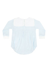 Blue Herringbone Embroidered Bubble LS