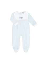 Blue Herringbone Embroidered Collared Footie