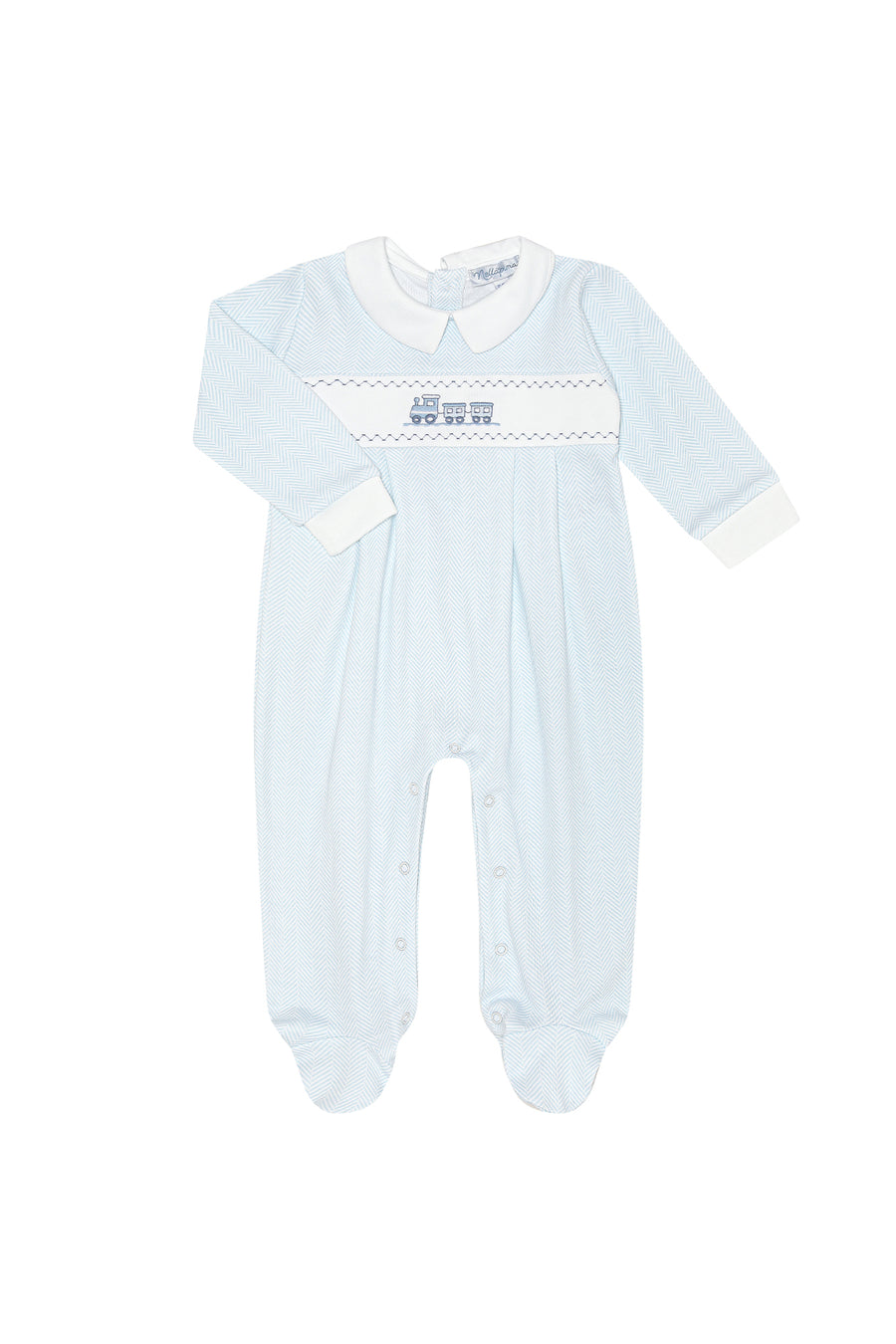 Blue Herringbone Embroidered Footie