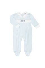 Blue Herringbone Embroidered Footie