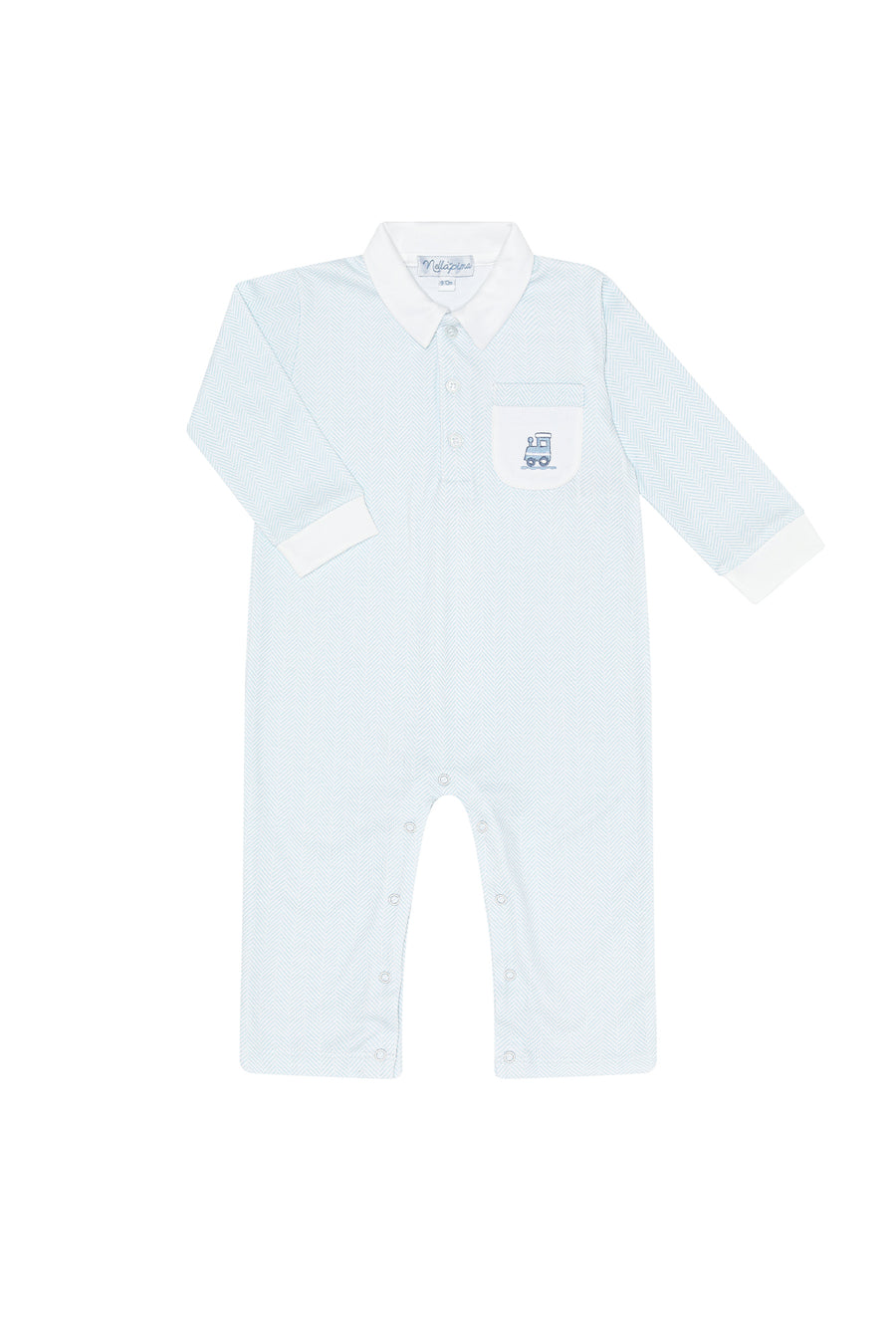 Blue Herringbone Embroidered Playsuit
