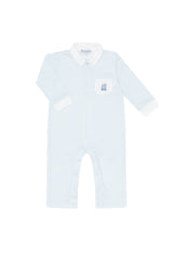 Blue Herringbone Embroidered Playsuit