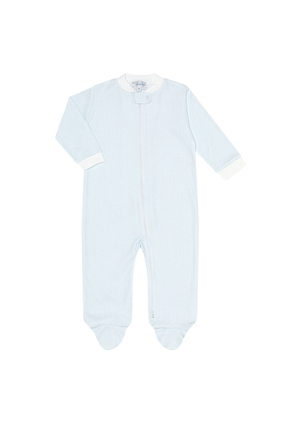 Blue Herringbone Zipper Footie