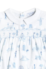 Blue London Toile Smocked Bubble LS
