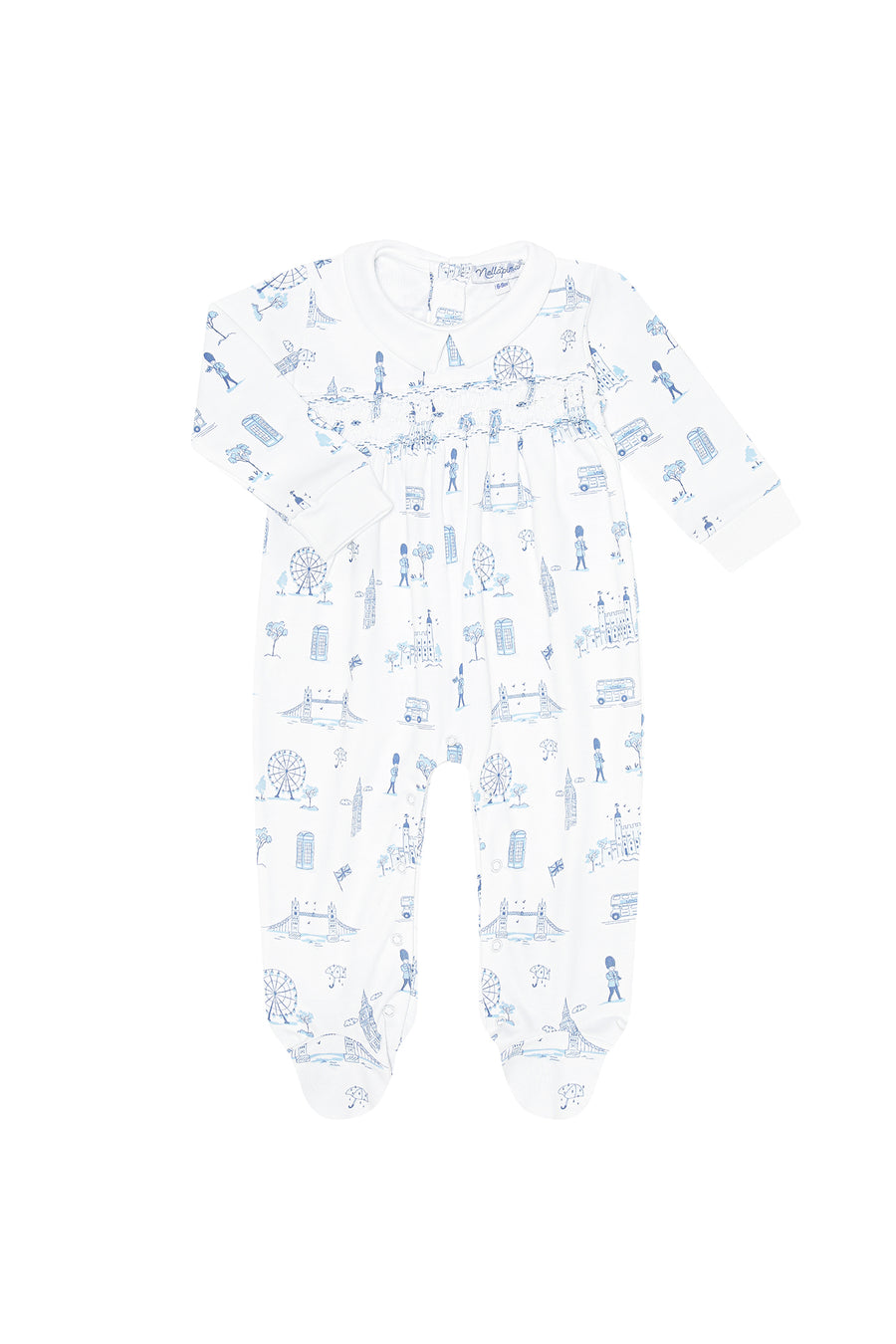 Blue London Toile Smocked Footie