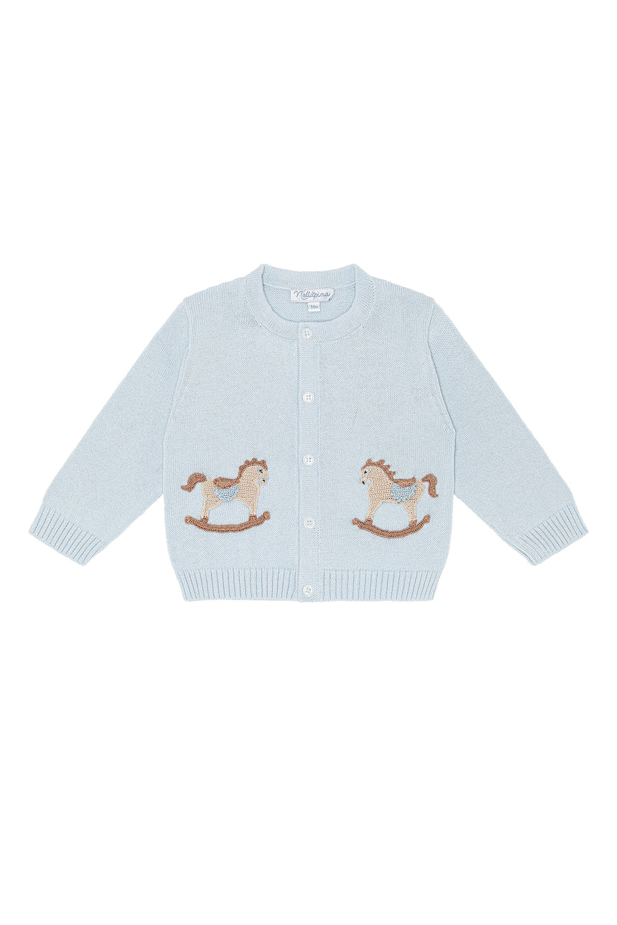 Blue Rocking Horse Embroidered Knit Cardigan