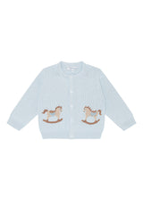 Blue Rocking Horse Embroidered Knit Cardigan