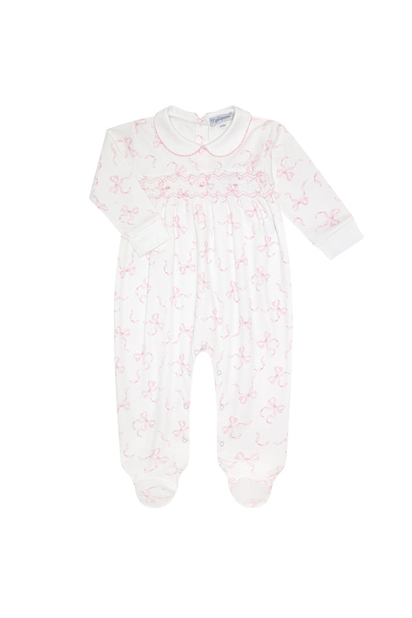 Charming Bows Print Smocked Footie