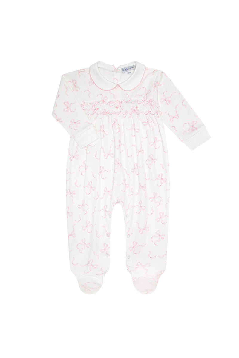 Charming Bows Print Smocked Footie