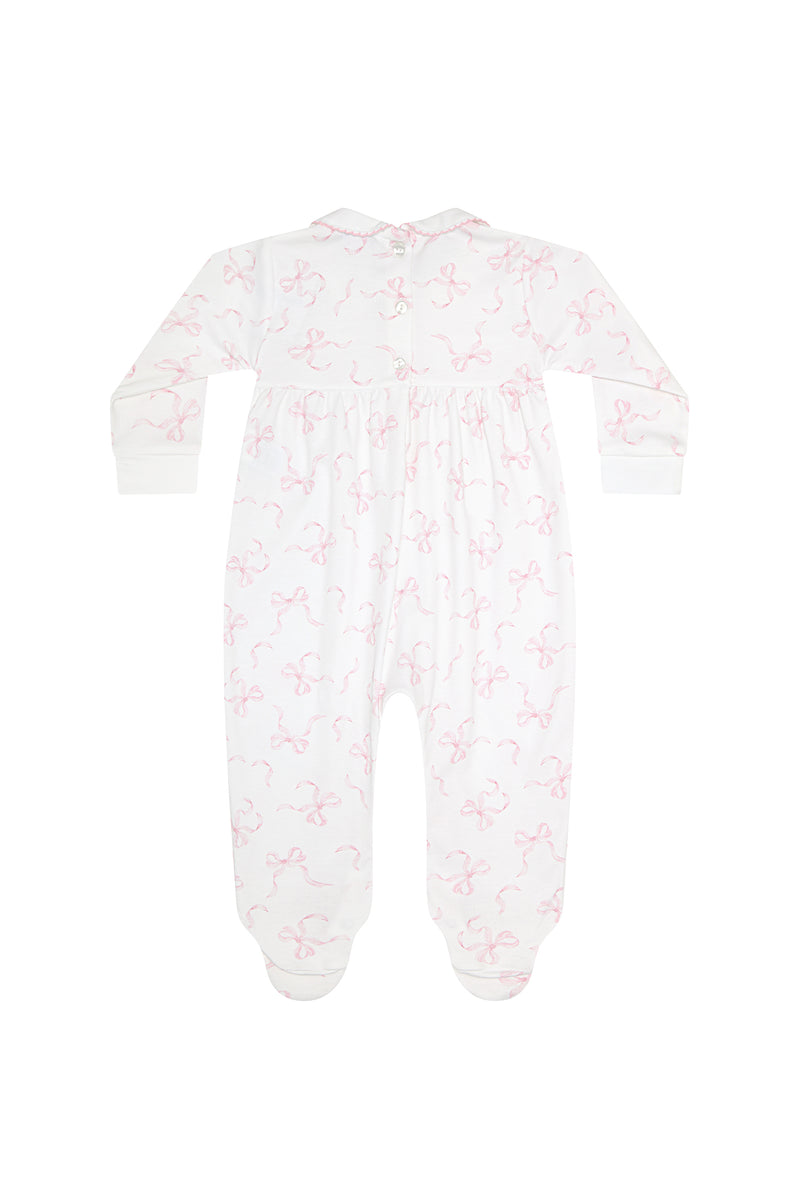 Charming Bows Print Smocked Footie