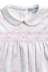 Charming Bows Print Smocked Footie