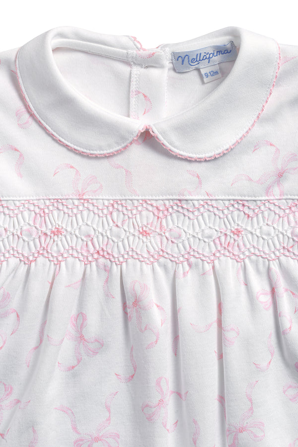 Charming Bows Print Smocked Footie