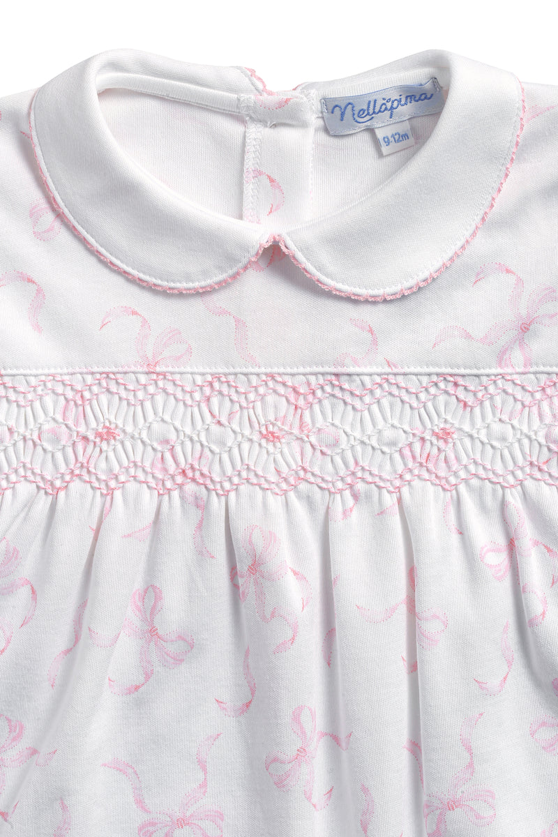 Charming Bows Print Smocked Footie